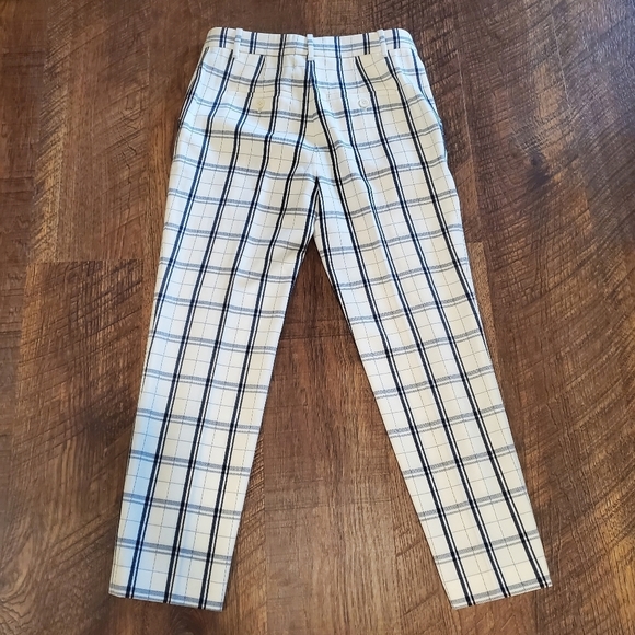 Theory Trecca White Navy Blue Grid Dress Pants Mix Check Ankle Preppy Office New - Picture 6 of 13